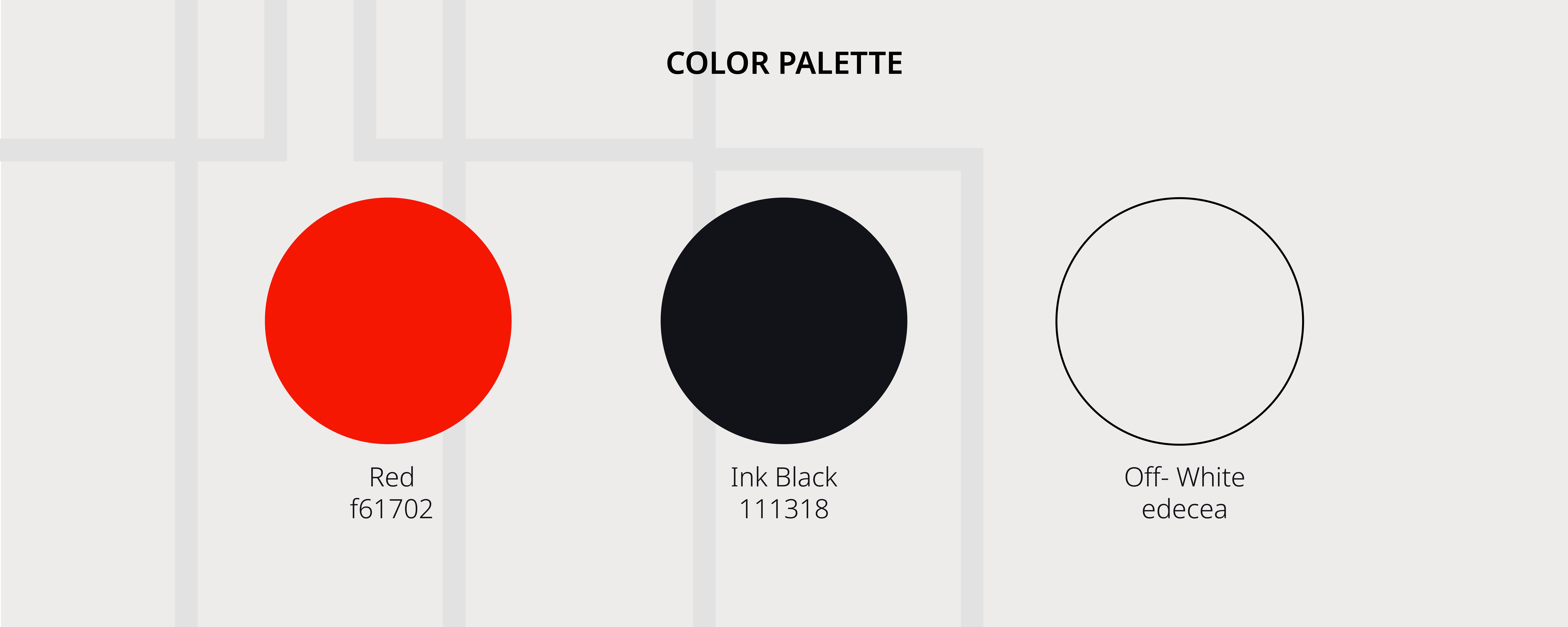 Final MML colour palette: red f61702, ink black 111318, off-white edecea